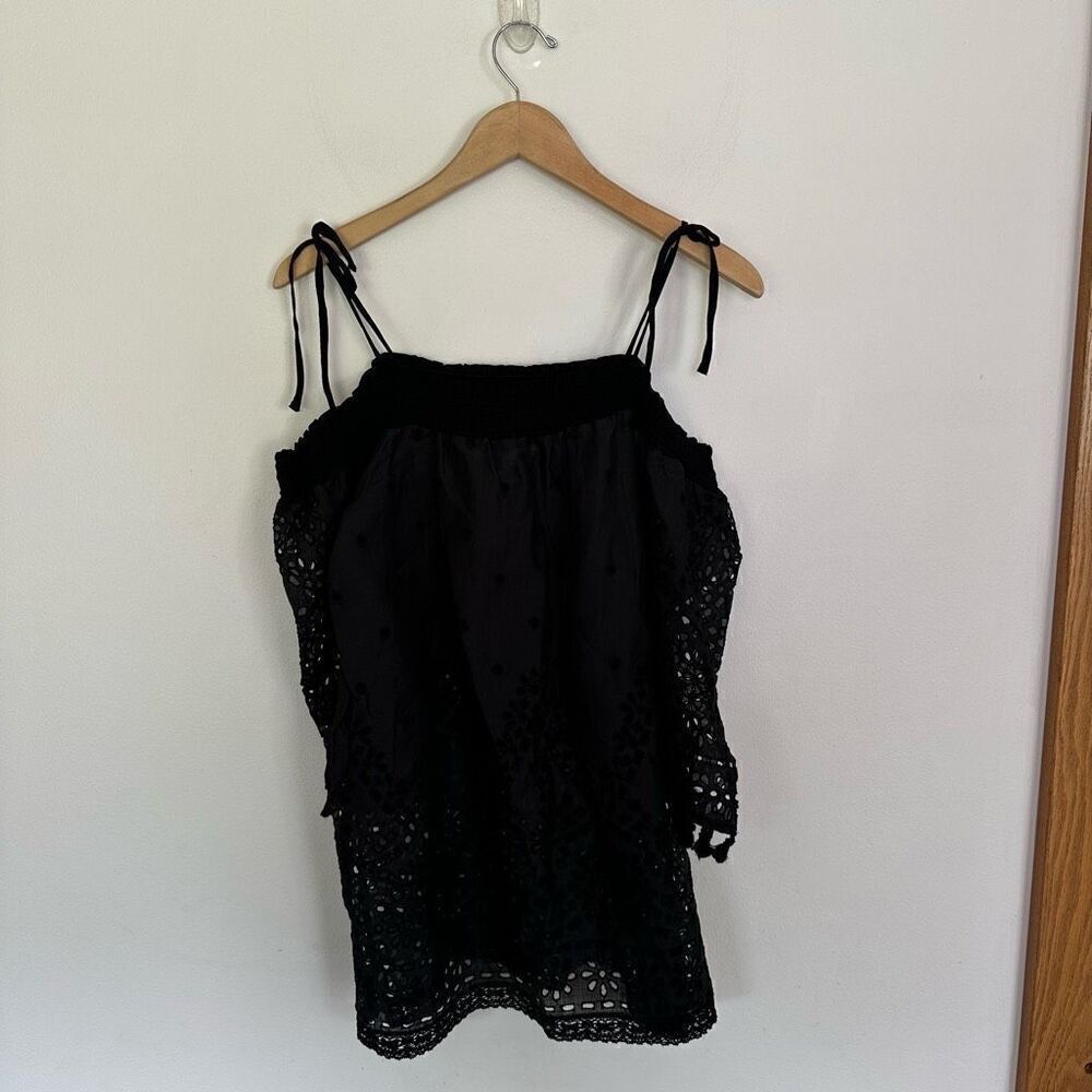 Johnny Was Women’s Hailey Smocked Off the Shoulder Neckline Ramie Blouse Eyelet - Picture 2 of 9